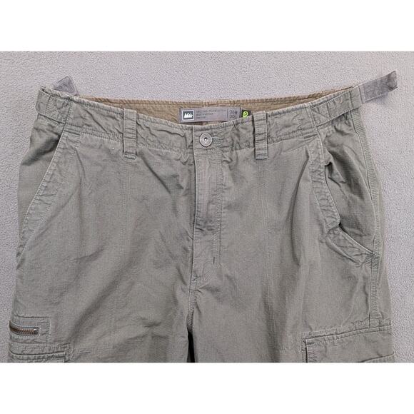 Rei Cargo Pants 36x30 Mens Green Striaght Leg Organic Cotton Adjustable Waist - Picture 3 of 8